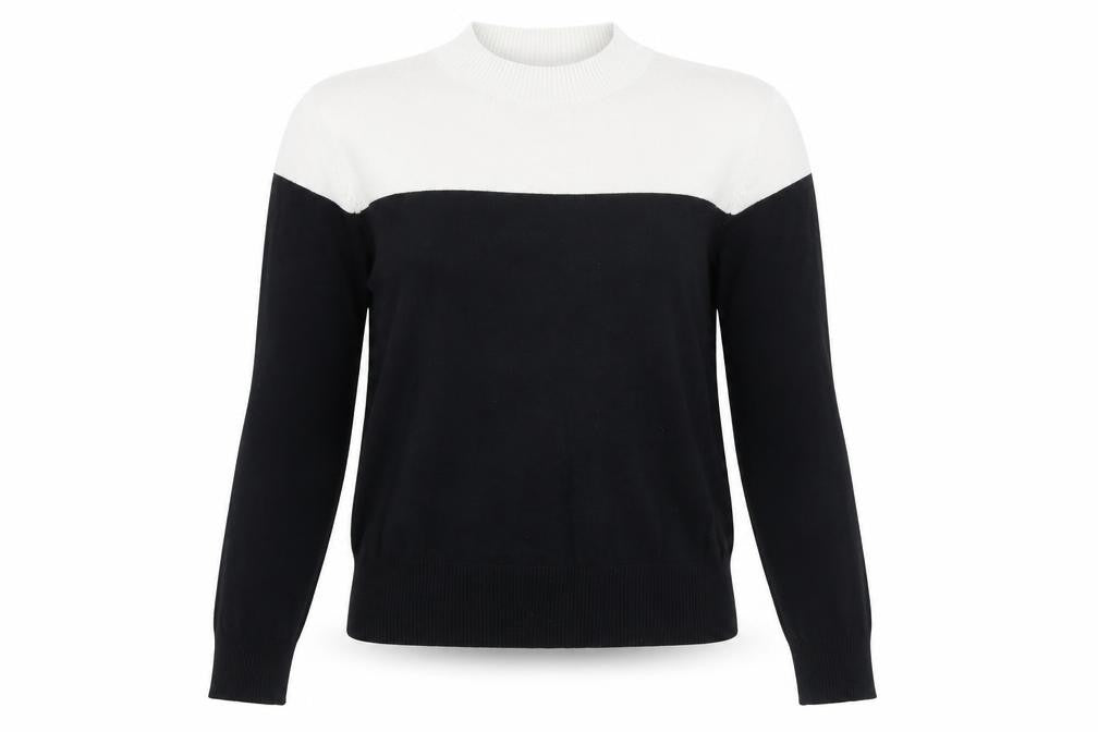 New Look Womens Black Mock Neck Striped Viscose Pullover Jumper Size 12