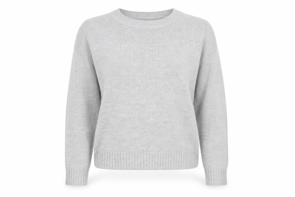 Front view of H&M women’s grey round neck acrylic jumper, size M