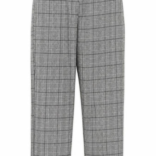 Preworn Womens Black Plaid Cotton Trousers Size L Regular Zip