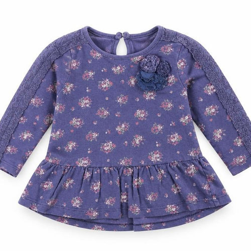 F&F Baby Purple Floral 100% Cotton A-Line Size 6-9 Months Round Neck Button