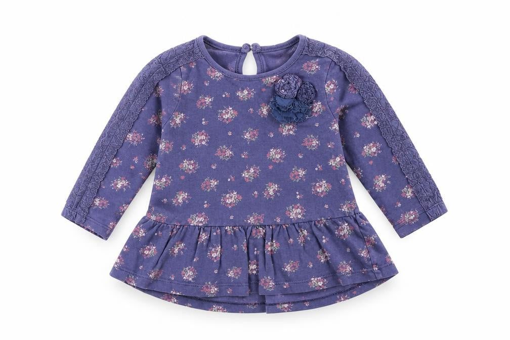 F&F Baby Purple Floral 100% Cotton A-Line Size 6-9 Months Round Neck Button