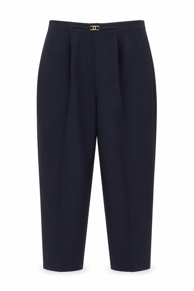 Front view of Classics women’s blue polyester trousers, size UK 14, regular