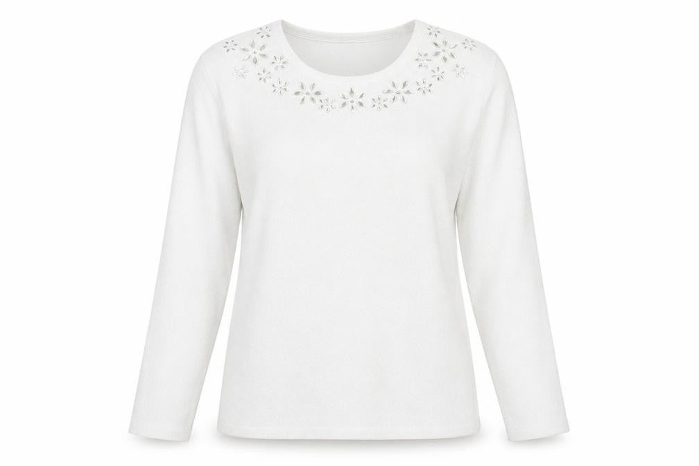 Front view of Mudflower women’s silver round neck viscose jumper, size L