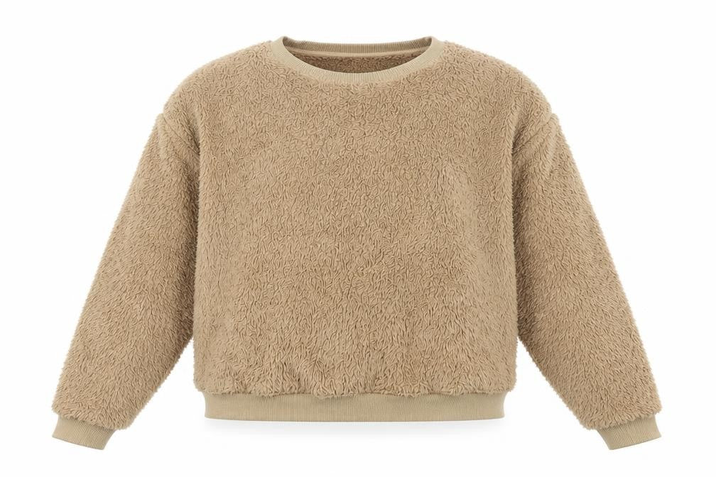 Front view of BDG women’s brown polyester pullover sweatshirt, size XS, pullover