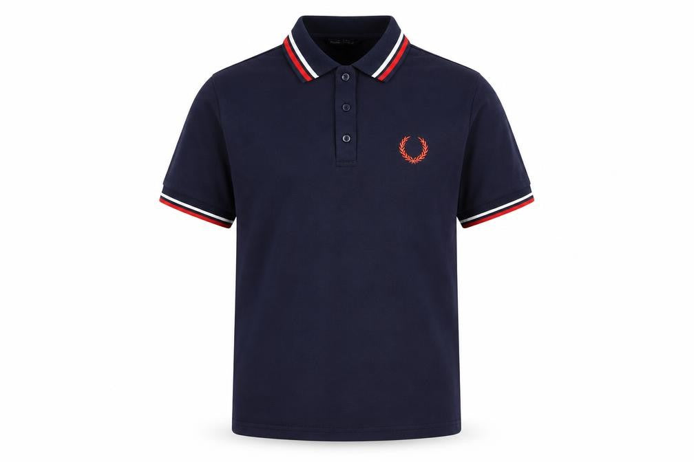 Front view of SHEIN boys’ blue polyester pullover polo, size M, collared button - contrasting trim