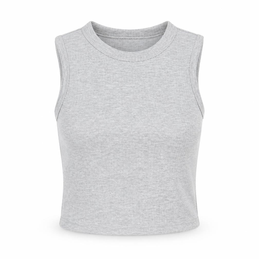 Front view of SHEIN women’s grey cotton basic tank, size S, round neck