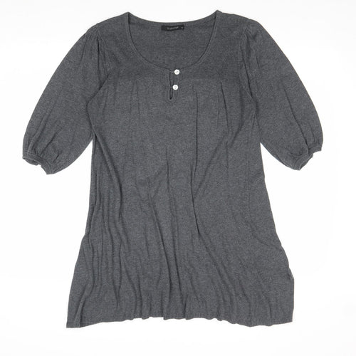 b.young Womens Grey Cotton Basic Blouse Size XL Round Neck