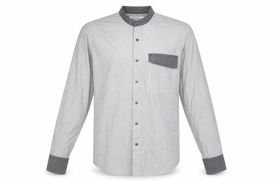 Henleys Mens Grey Cotton Button-Up Size M Round Neck Button
