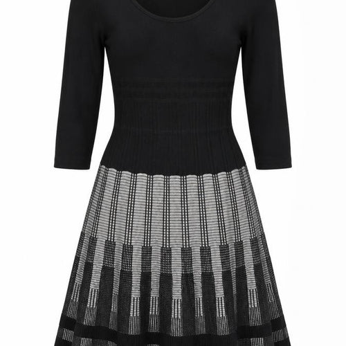 Max Studio Womens Black Geometric Cotton Skater Dress Size M Scoop Neck Pullover