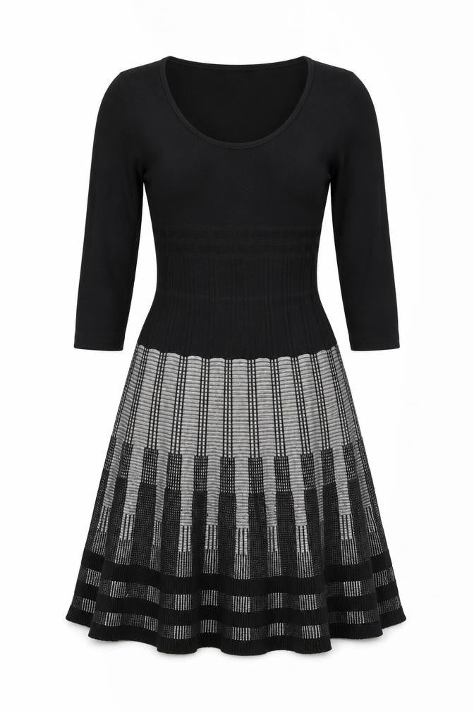 Max Studio Womens Black Geometric Cotton Skater Dress Size M Scoop Neck Pullover