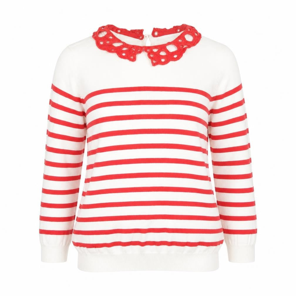 Front view of George women’s red collared striped 100% cotton jumper, size UK 12
