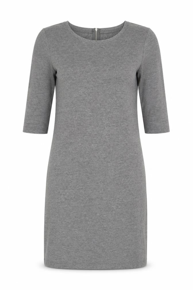 Front view of Vera Moda women’s grey cotton shift, size XS, round neck zip