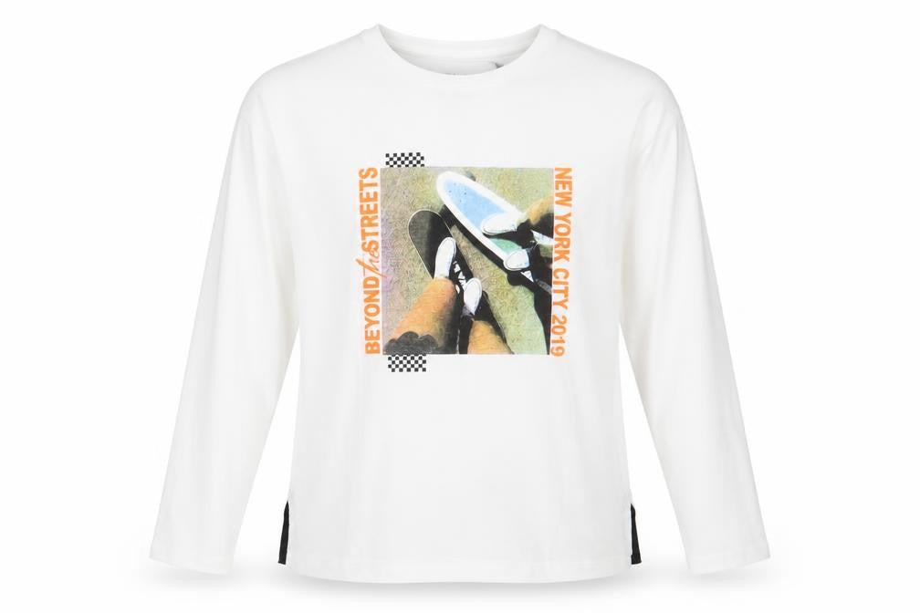 Front view of Next boys’ white 100% cotton pullover t-shirt, size 11, years crew neck pullover