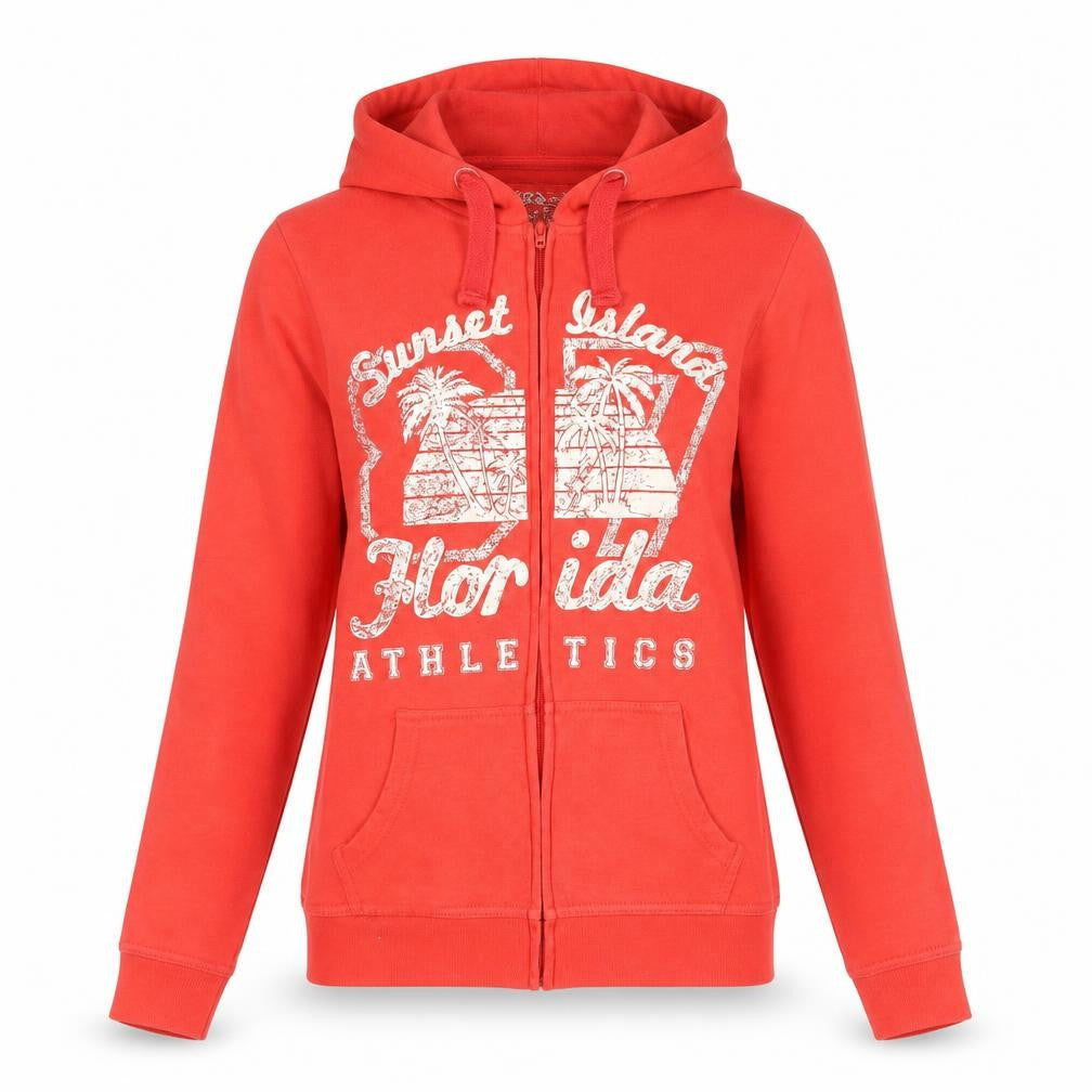 Denim & Co. Womens Red Cotton Full Zip Hoodie Size 8 Zip