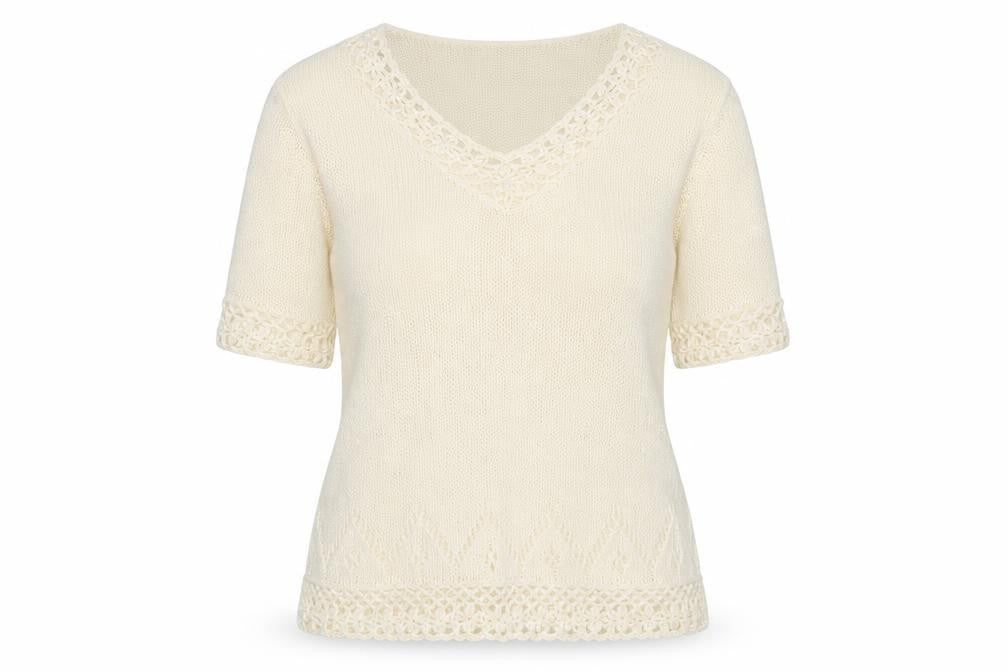 Front view of Classics women’s ivory v-neck acrylic jumper, size L