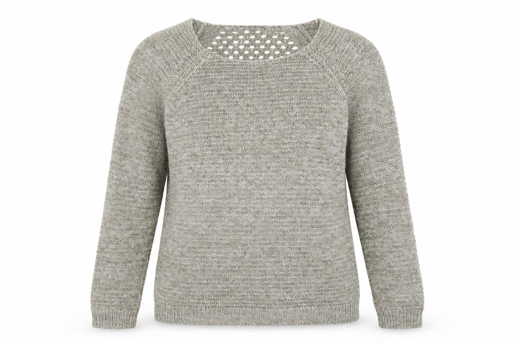 Front view of H&M women’s brown round neck geometric acrylic jumper, size S