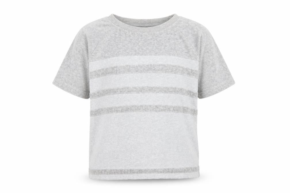 Front view of Preworn girls’ grey geometric cotton basic t-shirt, size 8, years round neck pullover