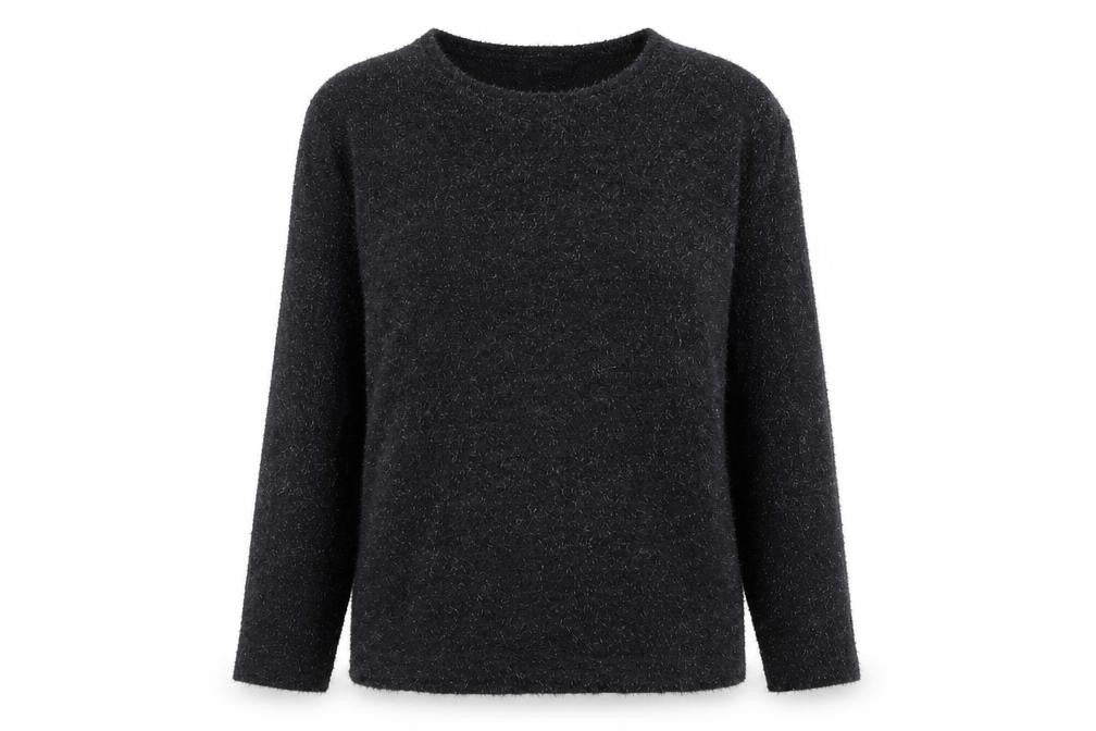Front view of LA REINE women’s black boat neck nylon jumper, size S