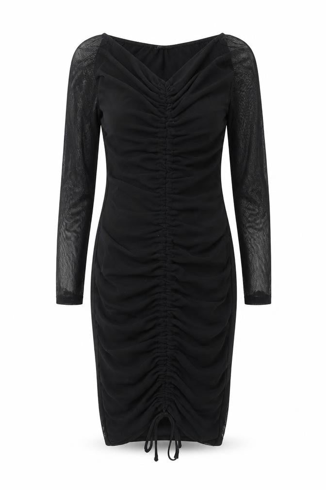 Front view of PRETTYLITTLETHING women’s black polyester a-line, size UK 8, v-neck pullover