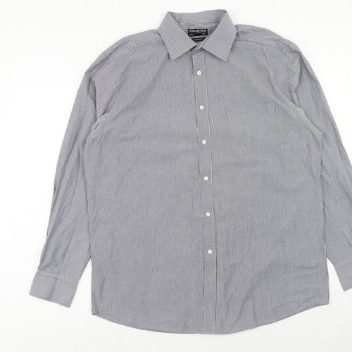 Debenhams Mens Grey Striped Polyester Dress Shirt Size 16.5 Collared Button
