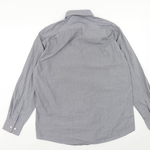 Debenhams Mens Grey Striped Polyester Dress Shirt Size 16.5 Collared Button