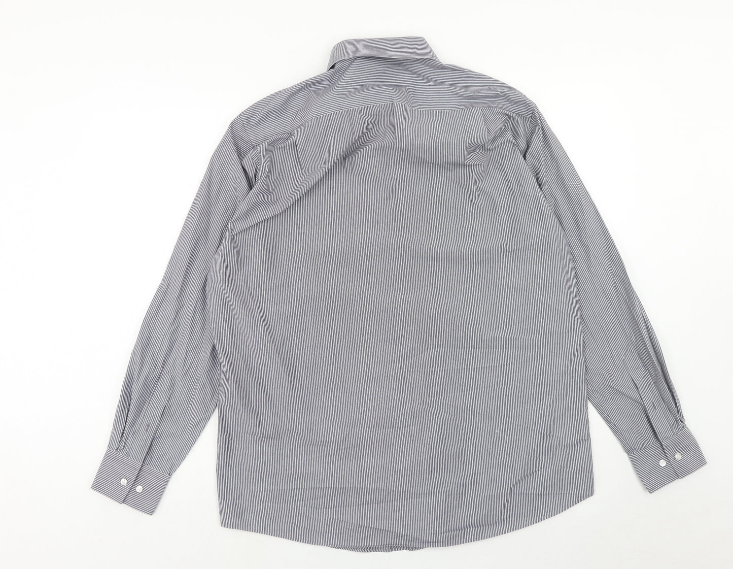 Debenhams Mens Grey Striped Polyester Dress Shirt Size 16.5 Collared Button
