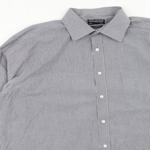 Debenhams Mens Grey Striped Polyester Dress Shirt Size 16.5 Collared Button