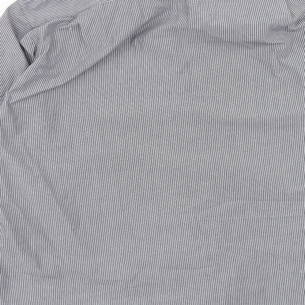 Debenhams Mens Grey Striped Polyester Dress Shirt Size 16.5 Collared Button