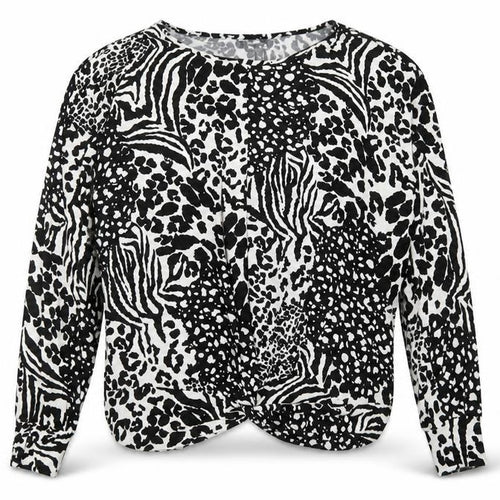 New Look Womens Black Animal Print Viscose Basic Blouse Size 14 Boat Neck