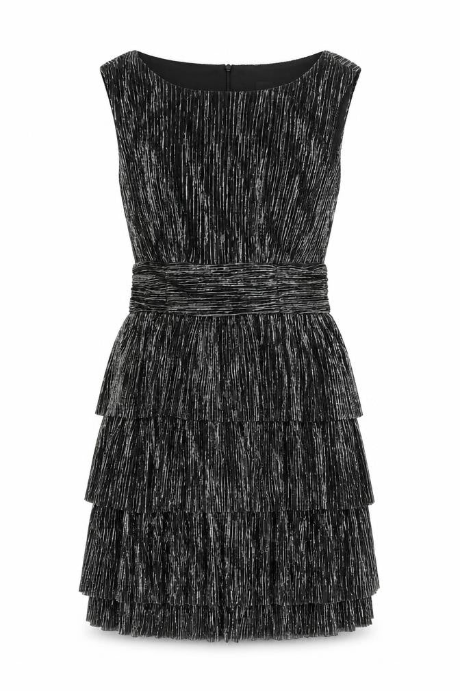 Front view of Connected women’s black polyester a-line, size UK 8, round neck zip