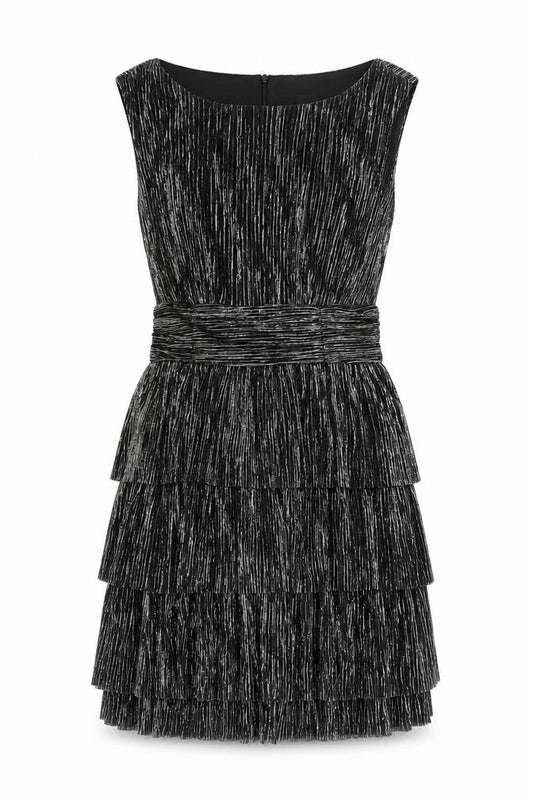 Front view of Connected women’s black polyester a-line, size UK 8, round neck zip