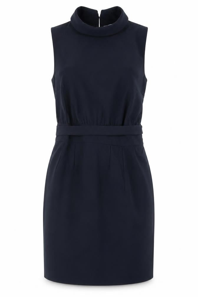 Front view of Very women’s blue polyester a-line, size UK 10, collared button