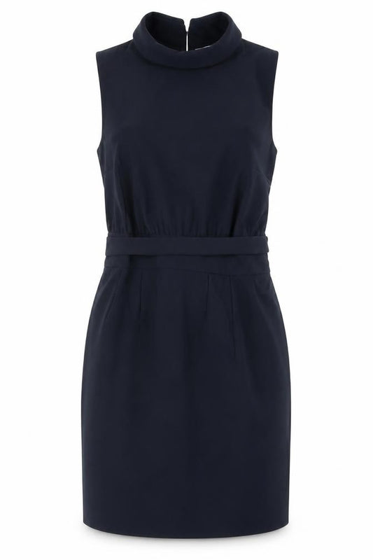 Front view of Very women’s blue polyester a-line, size UK 10, collared button