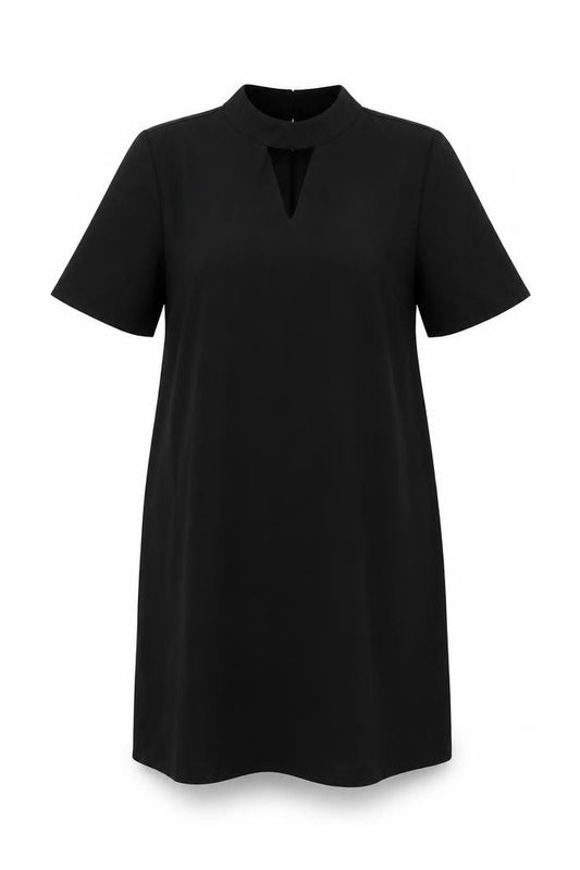 Front view of F&F women’s black polyester a-line, size UK 12, round neck button