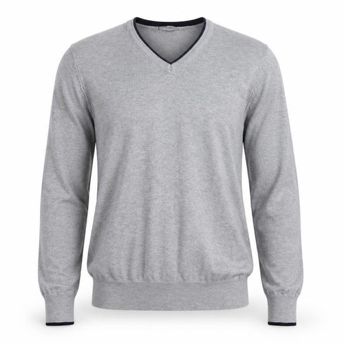 Authentic Mens Grey V-Neck Viscose Pullover Jumper Size S Long Sleeve