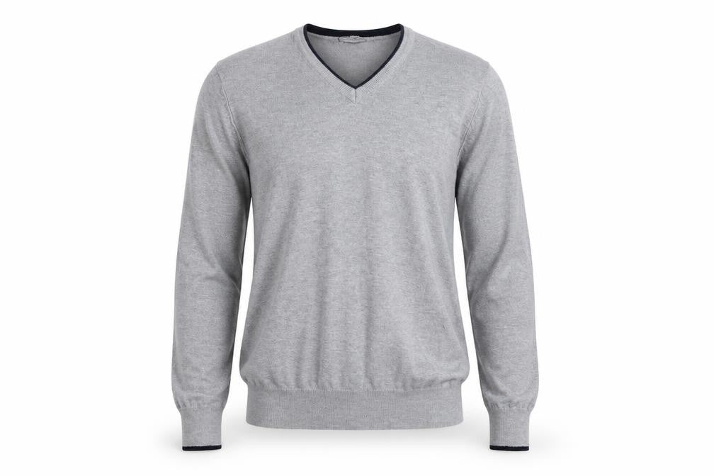 Authentic Mens Grey V-Neck Viscose Pullover Jumper Size S Long Sleeve