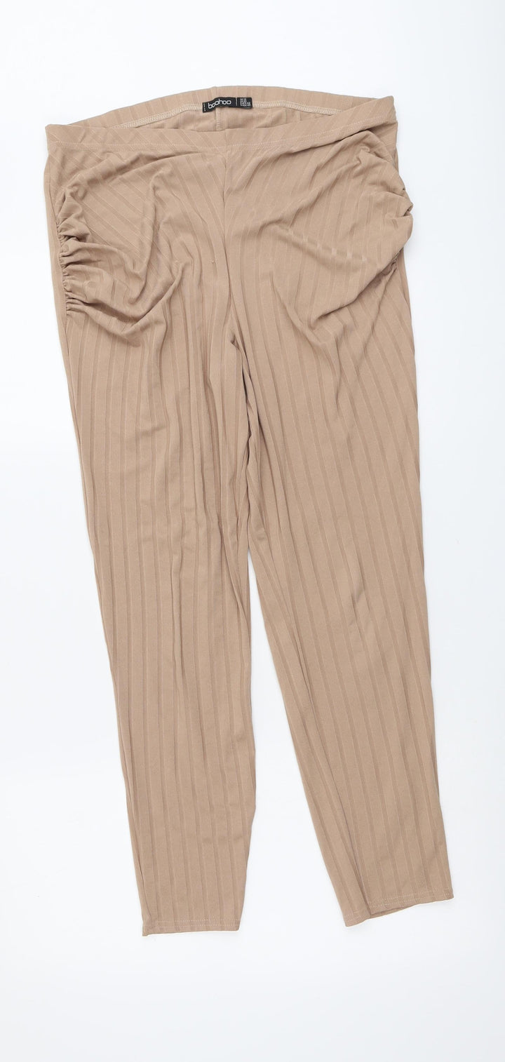 Boohoo Womens Beige Polyester Jogger Trousers Size 14 L26 in Regular - Ruched Detail