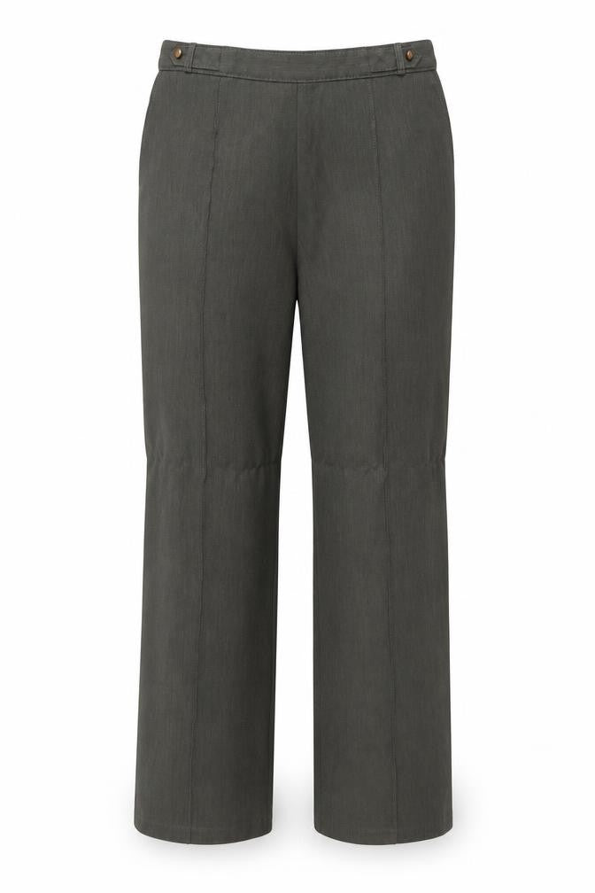 Front view of Marks & Spencer women’s green polyester trousers, size UK 8, 26-inch leg regular