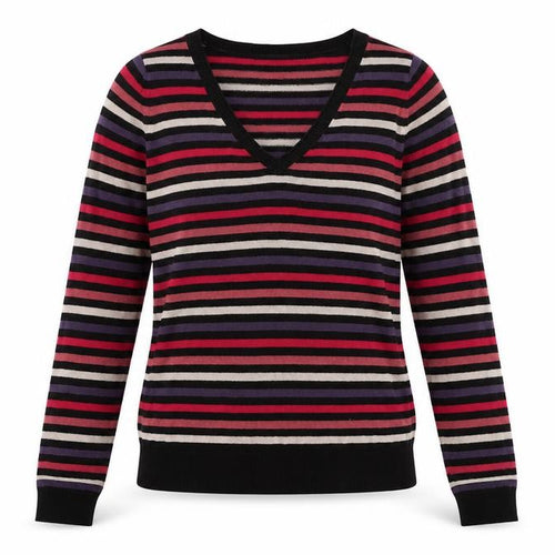 Marks and Spencer Womens Multicoloured V-Neck Striped Acrylic Pullover Jumper Size 8