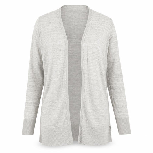 Front view of Next women’s beige v-neck acrylic cardigan jumper, size UK 12