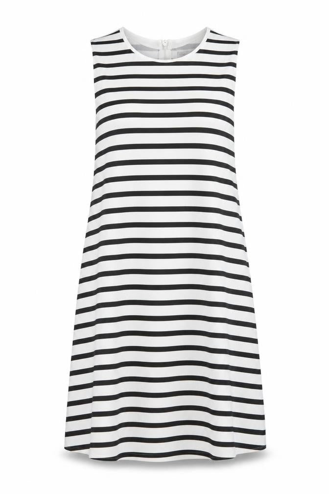 Front view of Zara women’s white striped polyester a-line, size S, round neck zip