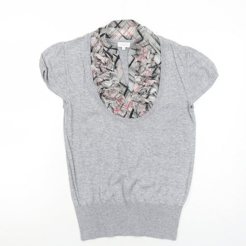 Untold Womens Grey V-Neck Geometric Viscose Pullover Jumper Size 14 Pullover