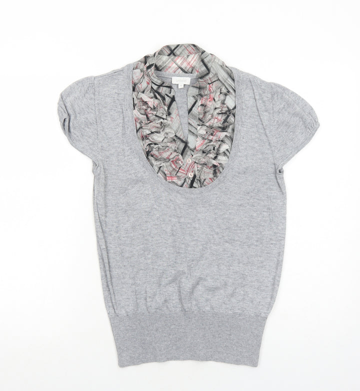 Untold Womens Grey V-Neck Geometric Viscose Pullover Jumper Size 14 Pullover