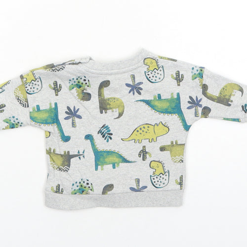 Nutmeg Boys Grey Cotton Pullover Button-Up Size 0-3 Months Round Neck Snap - Dinosaur, Cactus
