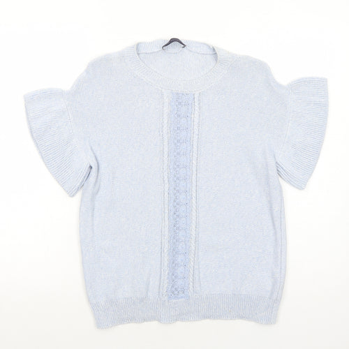 Marks and Spencer Womens Blue Round Neck Cotton Pullover Jumper Size S Pullover - Lace Detail