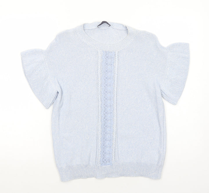 Marks and Spencer Womens Blue Round Neck Cotton Pullover Jumper Size S Pullover - Lace Detail