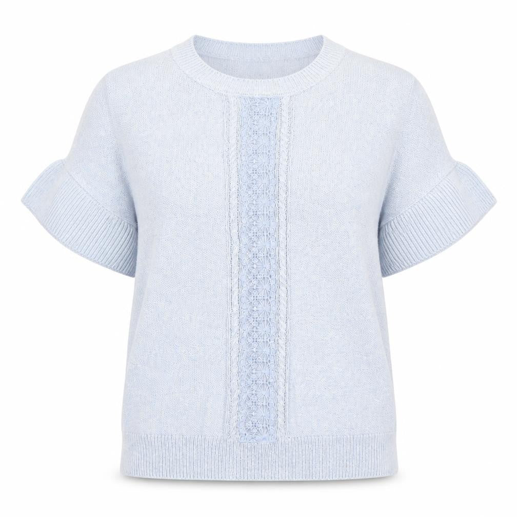 Marks and Spencer Womens Blue Round Neck Cotton Pullover Jumper Size S Pullover - Lace Detail