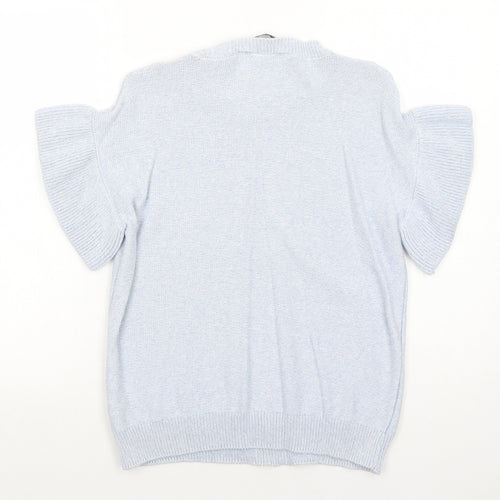 Marks and Spencer Womens Blue Round Neck Cotton Pullover Jumper Size S Pullover - Lace Detail