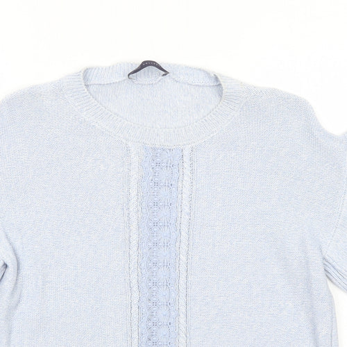 Marks and Spencer Womens Blue Round Neck Cotton Pullover Jumper Size S Pullover - Lace Detail