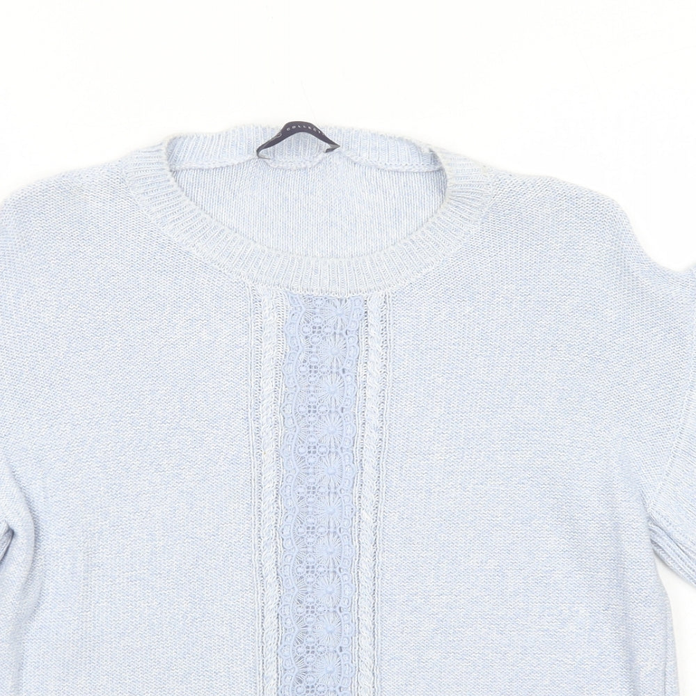 Marks and Spencer Womens Blue Round Neck Cotton Pullover Jumper Size S Pullover - Lace Detail